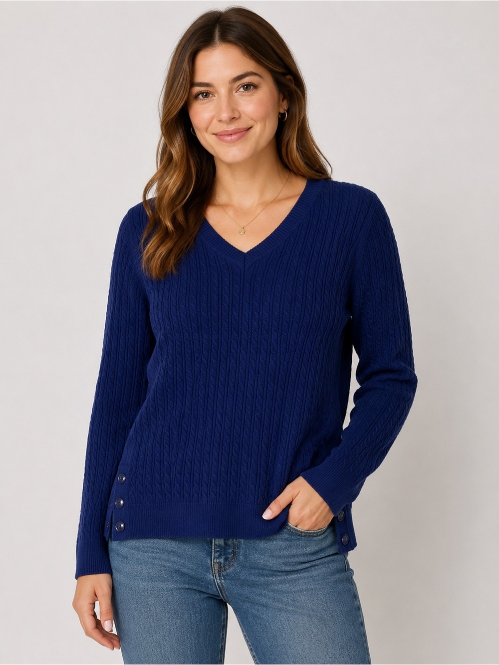 Karen Scott Navy Blue Cable Knit Sweater Women’s Size Medium 100% Cotton